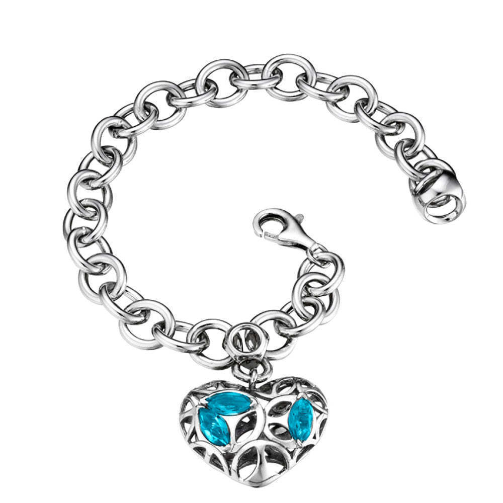 Di Modolo Charm Bracelet with Blue Topaz in Plated Rhodium MSRP 495